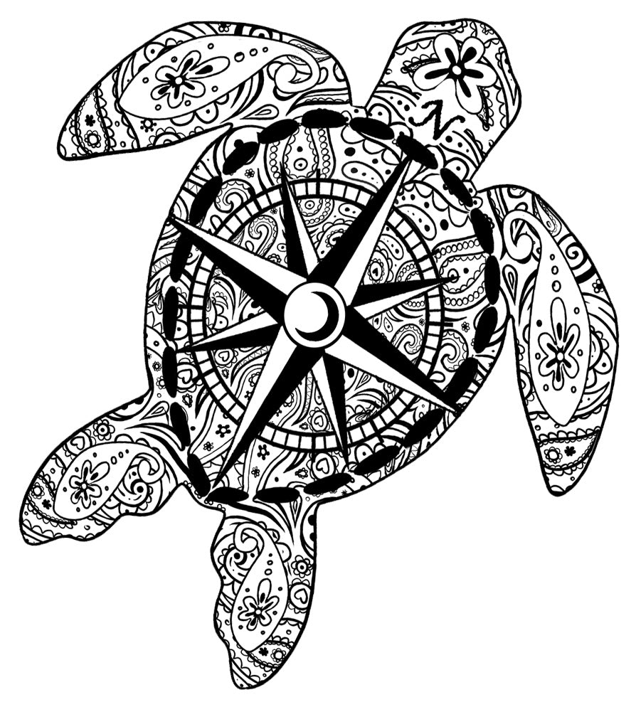 Grayscale Compass Turtle Decal